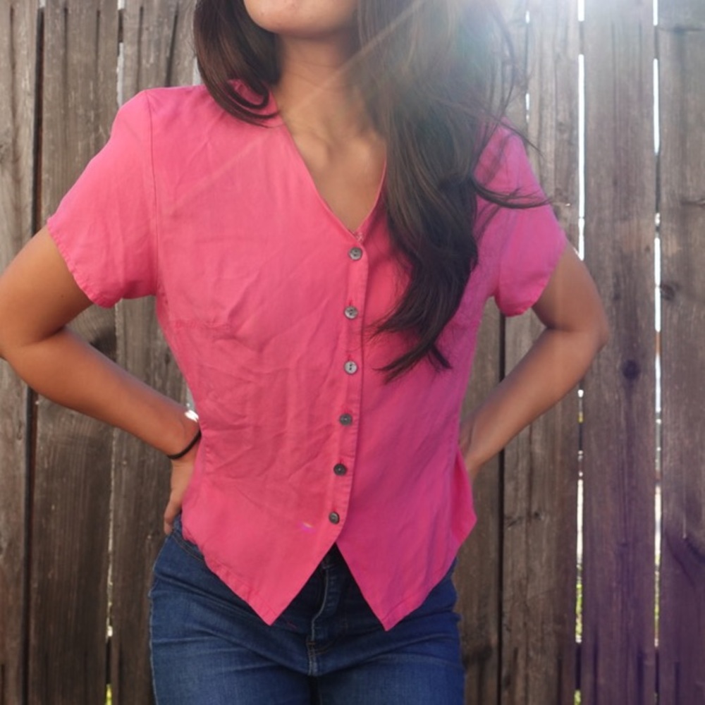 Pink Button up top w/ shoulder pads